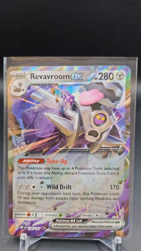 Pokémon TCG Revavroom EX 156/197 Obsidian Flames Double Rare card displayed in near mint condition, showcasing detailed double rare design, striking illustration, and collectible finish for fans.