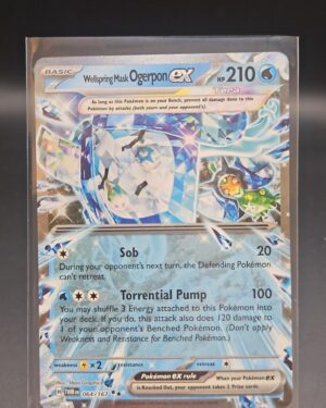 Pokémon TCG Wellspring Mask Ogerpon ex 064/167 Twilight Masquerade Ultra Rare card displayed in near mint condition, showcasing detailed mask form illustration, exclusive ultra rare design, and collectible finish for fans.