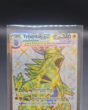 Pokémon TCG Tyranitar ex 211/197 Obsidian Flames Full Art Ultra Rare card displayed in near mint condition, showcasing detailed full-art illustration, powerful design, and holographic finish for collectors.