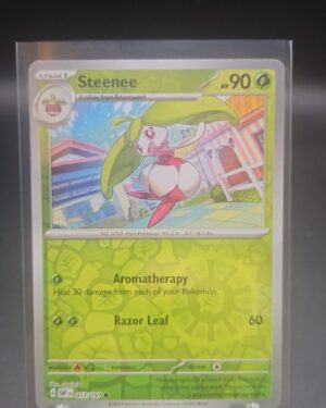 Common Reverse Holo Steenee 017/197 from Pokemon TCG Obsidian Flames 2023 set, featuring Grass type and holofoil finish