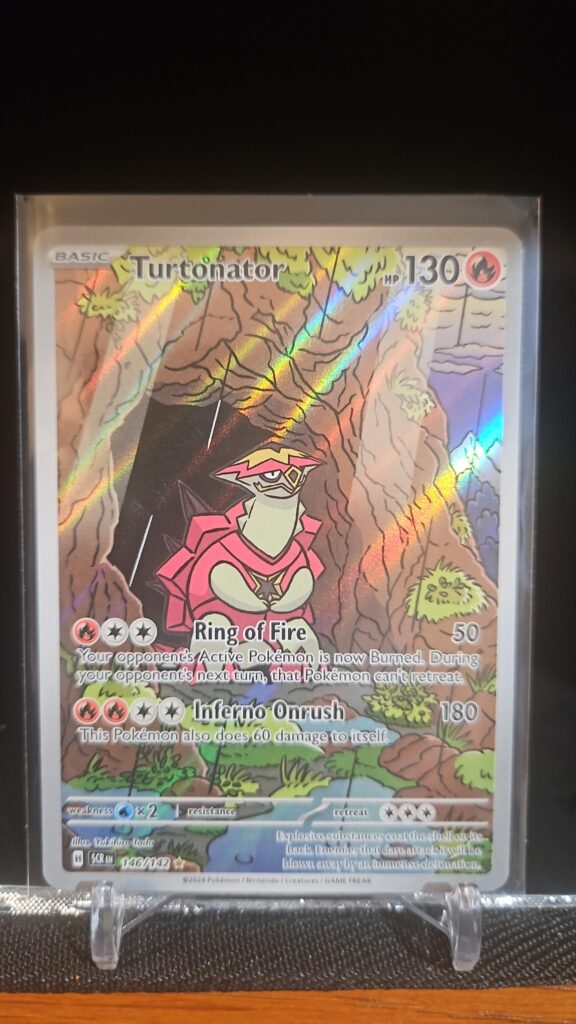 Pokémon TCG Turtonator 146/142 Stellar Crown Illustration Rare card displayed in near mint/mint condition, showcasing detailed full-art illustration and holographic finish for collectors.