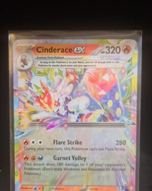 Pokémon TCG Cinderace EX 28/142 Stellar Crown Double Rare card displayed in near mint condition, showcasing double rare holo design and detailed illustration for collectors.