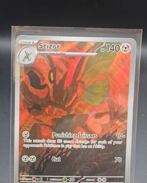 2023 Obsidian Flames Scizor 205/197 Illustration Rare Full Art Pokémon TCG card, Mint condition, stunning artwork, top collectible for rare Pokémon card collectors.