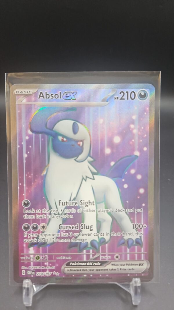 Pokémon TCG Absol ex 214/197 Obsidian Flames Full Art Ultra Rare card displayed in near mint condition, showcasing detailed full-art illustration, exclusive design, and collectible finish for fans.