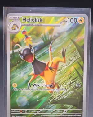 Pokémon TCG Heliolisk 177/167 Twilight Masquerade Illustration Rare card displayed in near mint condition, showcasing detailed full-art illustration and holographic finish for collectors.