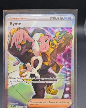 Pokémon TCG Ryme 221/197 Obsidian Flames Full Art Ultra Rare card displayed in near mint condition, showcasing detailed full-art trainer illustration and collectible finish for fans.