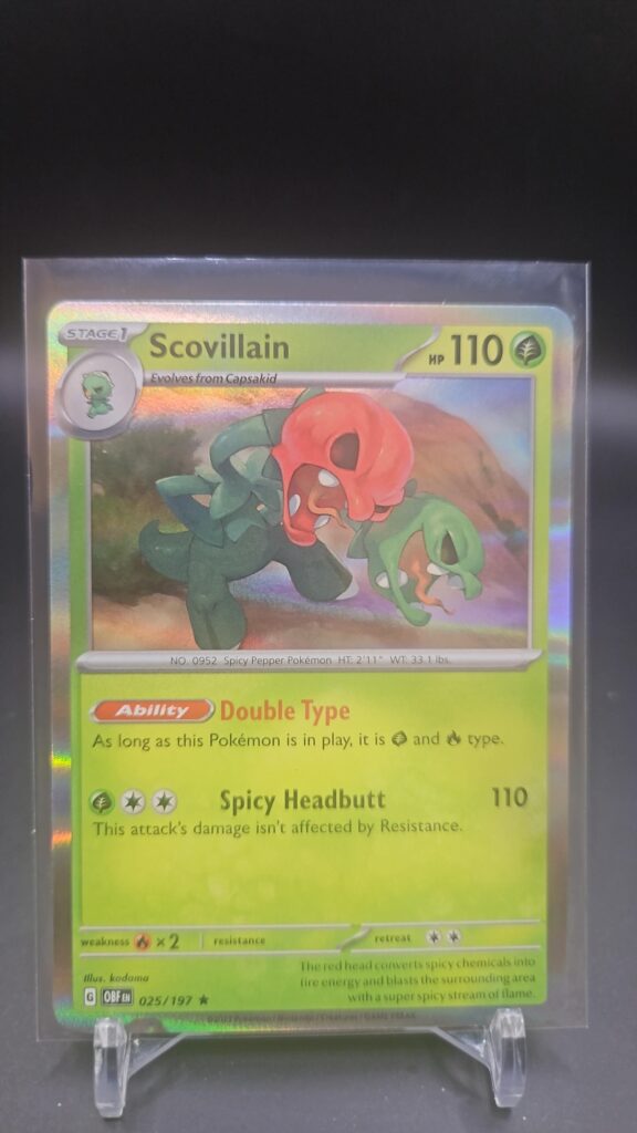 Scovillain 025/197 Obsidian Flames Holo Rare Pokémon TCG card with vibrant holofoil, perfect for collectors.