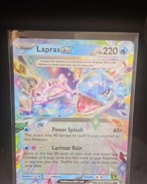 Pokémon TCG Lapras ex 32/142 Stellar Crown Double Rare Holo card displayed in near mint condition, showcasing detailed double rare design, beloved Lapras illustration, and collectible finish for fans.