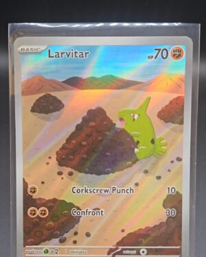 Pokémon TCG Larvitar 203/197 Obsidian Flames Illustration Rare Full Art card displayed in near mint condition, showcasing detailed full-art illustration and holographic finish for collectors.