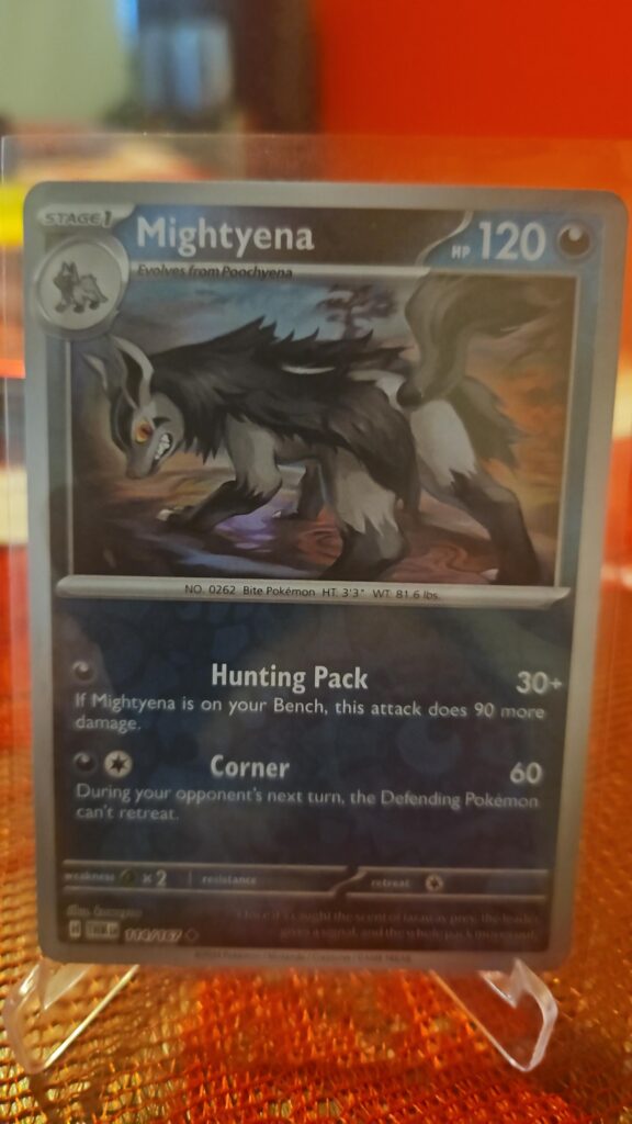 Mightyena Reverse Holo Pokémon card from Scarlet and Violet Twilight Masquerade, illustrated by GOSSAN, shown in Near Mint condition with reflective parallel‑foil background.