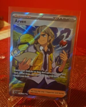 Pokémon TCG Arven Supporter Ultra Rare 235/198 Scarlet & Violet card displayed in near mint condition, showcasing full-art illustration and gold ultra rare effects for collectors.