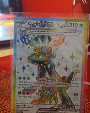 Pokémon TCG Cyclizar ex 228/191 Surging Sparks SV08 Ultra Rare Full Art card displayed in near mint condition, showcasing detailed full-art design and holographic finish for collectors.