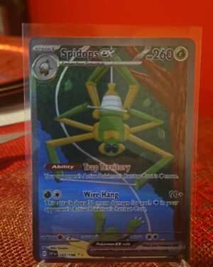 Pokémon TCG Spidops EX 243/198 Scarlet & Violet Base Special Illustration Rare card displayed in near mint condition, showcasing detailed full-art design and holographic finish for collectors.