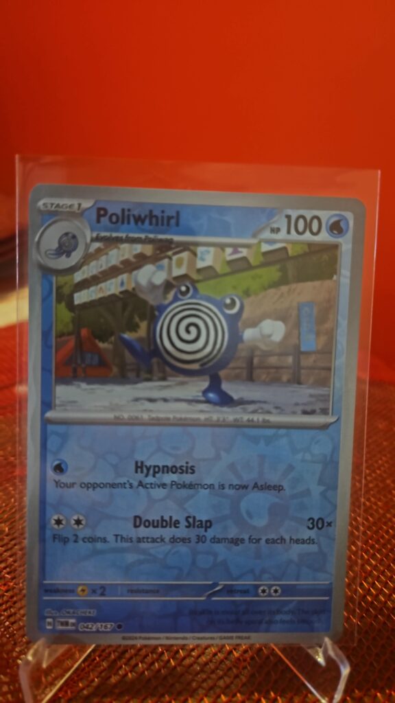 Reverse Holo Poliwhirl 42/167 from Pokémon TCG Twilight Masquerade with silver border and reflective foil.
