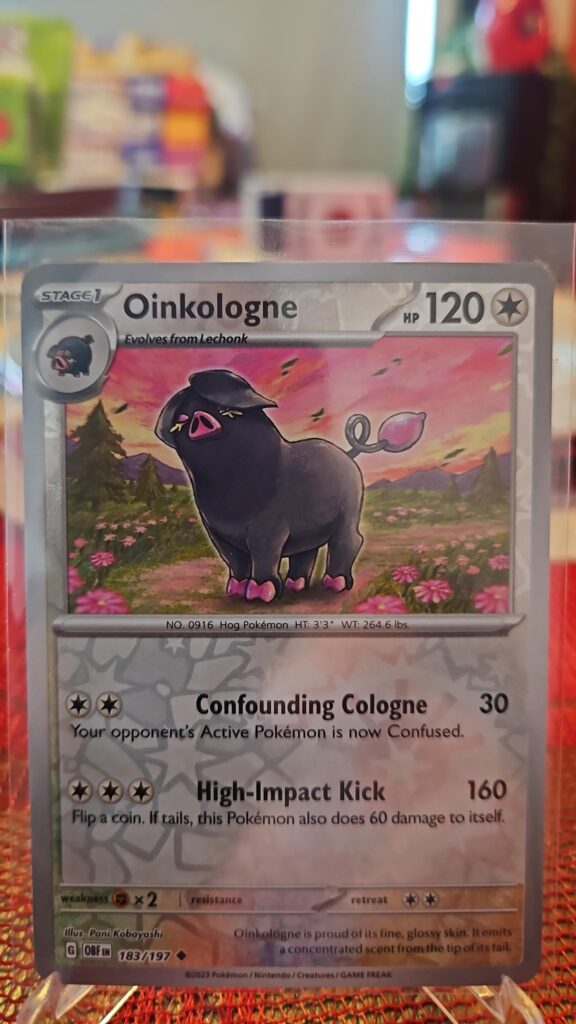 Oinkologne Reverse Holo Pokémon card from Scarlet and Violet Obsidian Flames, Near Mint.