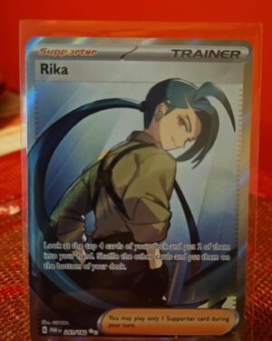 Pokémon TCG Rika 241/182 Paradox Rift Full Art Trainer card displayed in near mint condition, showcasing detailed full-art illustration and holographic finish for collectors.