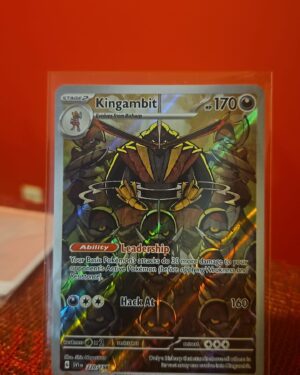 Pokémon TCG Kingambit 220/198 Scarlet & Violet Illustration Rare card displayed in near mint condition, showcasing detailed full-art illustration and holographic finish for collectors.