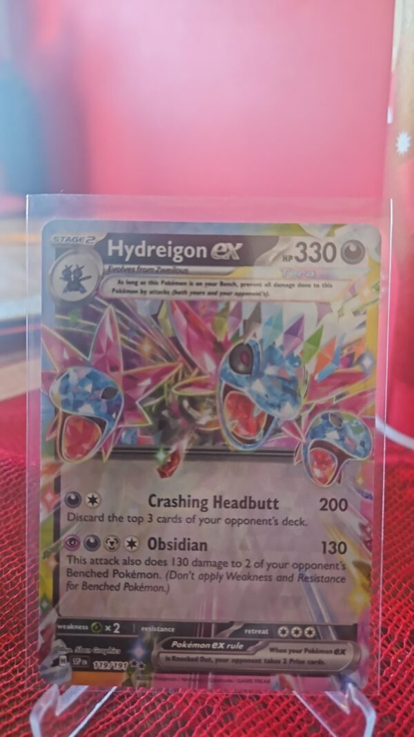 Pokémon TCG Hydreigon ex 119/191 Surging Sparks Double Rare card displayed in near mint condition, showcasing detailed double rare design and holographic finish for collectors.