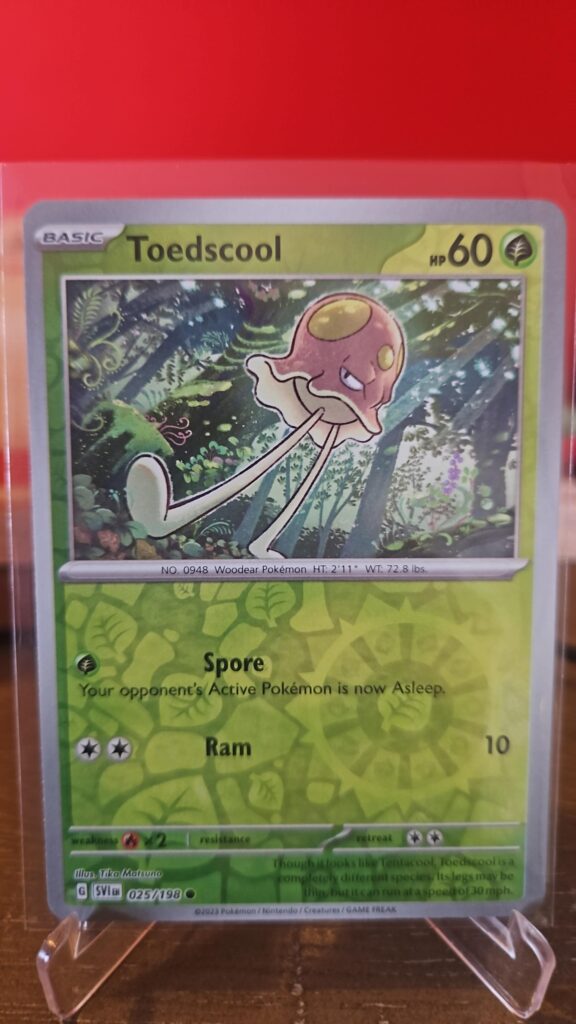 Front face photo of Toedscool 025/198 Scarlet & Violet Base Set Reverse Holofoil Common Pokémon TCG card in Near Mint condition