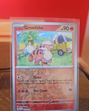Common Reverse Holo Holofoil Growlithe card 31/198 from Scarlet & Violet Base Set, showcasing Fire type and unique artwork.