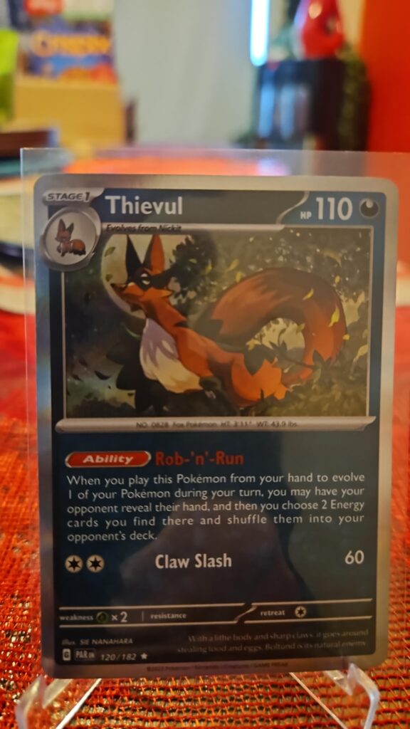 2024 Thievul 120/182 Holo Rare Pokémon card from Paradox Rift displayed in NM/M condition with centered holo artwork.