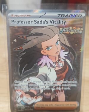 Pokémon TCG Professor Sada’s Vitality 239/182 Paradox Rift Full Art Rare card in near mint condition, showcasing detailed full-art design and bold colors for collectors.
