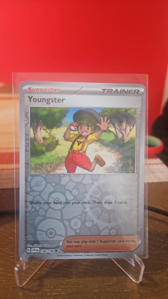 Front face photo of Youngster 198/198 Scarlet & Violet Base Set Reverse Holofoil Uncommon Pokémon TCG card in Near Mint condition