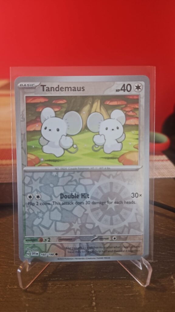 Front face photo of Tandemaus 160/198 Scarlet & Violet Base Set Reverse Holofoil Common Pokémon TCG card in Near Mint condition