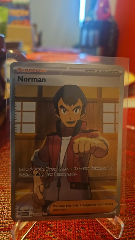 Pokémon TCG Norman 237/182 Paradox Rift Full Art Trainer Ultra Rare card displayed in near mint/mint condition, showcasing detailed full-art illustration and holographic finish for collectors
