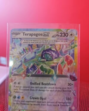 Pokémon TCG Terapagos EX 128/142 Scarlet & Violet Stellar Crown Double Rare card displayed in near mint condition, showcasing double rare design and holographic finish for collectors.