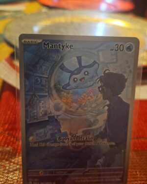 Pokémon TCG Mantyke 189/182 Paradox Rift Illustration Rare holo card displayed in near mint condition, showcasing detailed full-art illustration and holographic finish for collectors.