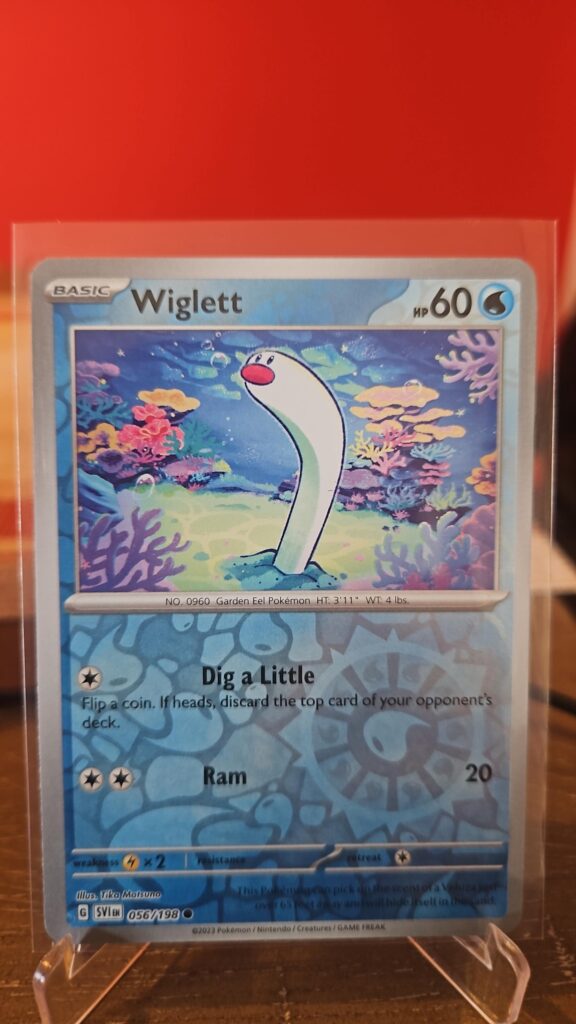Front face photo of Wiglett 056/198 Scarlet & Violet Base Set Reverse Holofoil Common Pokémon TCG card in Near Mint condition