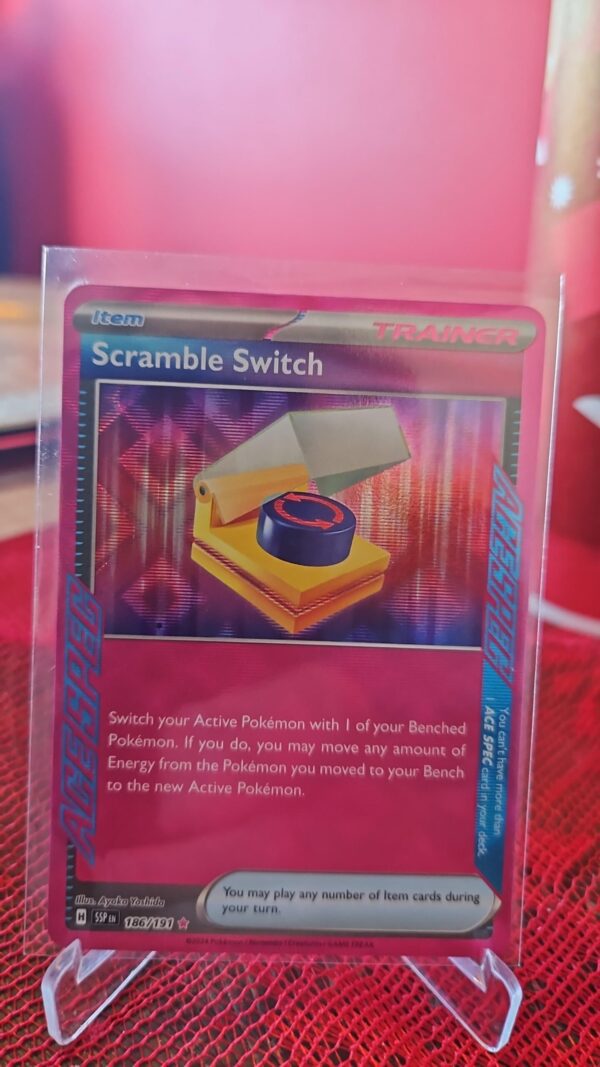Pokémon TCG Switch 186/191 Surging Sparks ACE SPEC Rare card displayed in near mint condition, showcasing exclusive ACE SPEC design, impactful trainer card illustration, and collectible finish for fans.