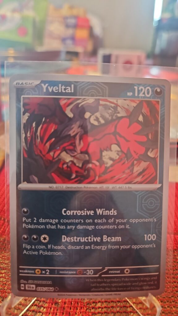 Yveltal Reverse Holo Pokémon card from Scarlet and Violet Shrouded Fable, Near Mint.