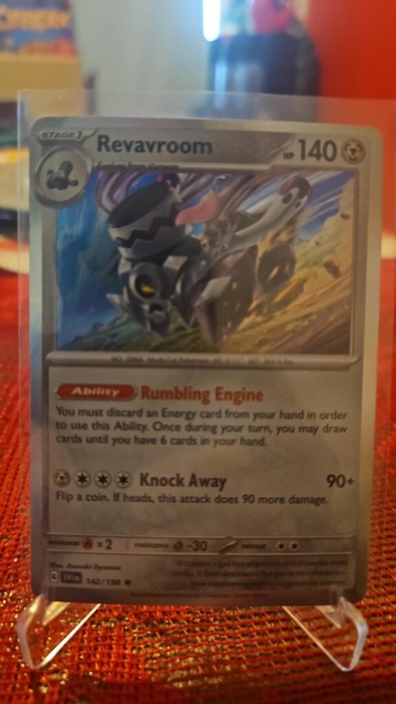 Revavroom 142/198 Holo Rare Pokémon card from the Scarlet & Violet Base Set displayed in NM/M condition with centered holo artwork.