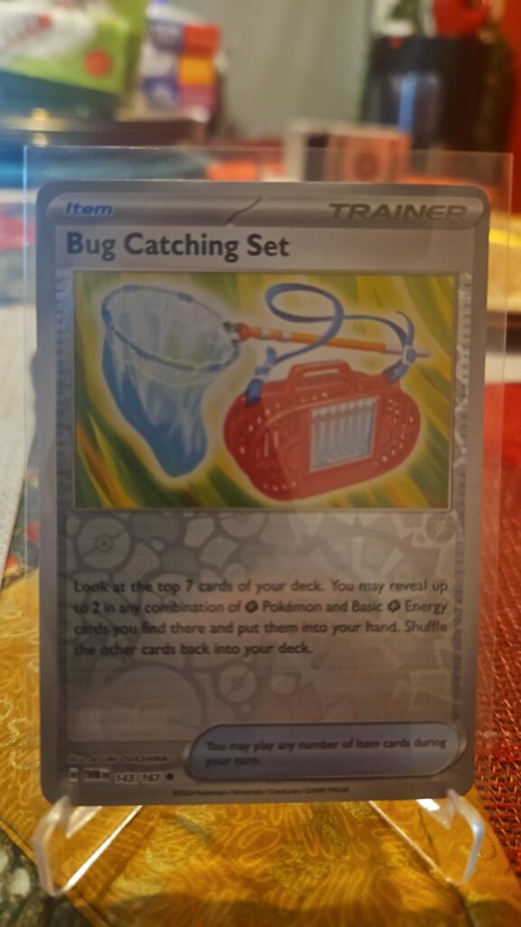 Bug Catching 143/167 Reverse Holo Trainer card from Scarlet and Violet Twilight Masquerade, illustrated by Studio GALA, shown in Near Mint condition with reflective parallel‑foil background.