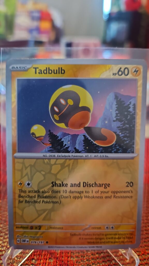 Tadbulb Reverse Holo Pokémon card from Scarlet and Violet Obsidian Flames, Near Mint.