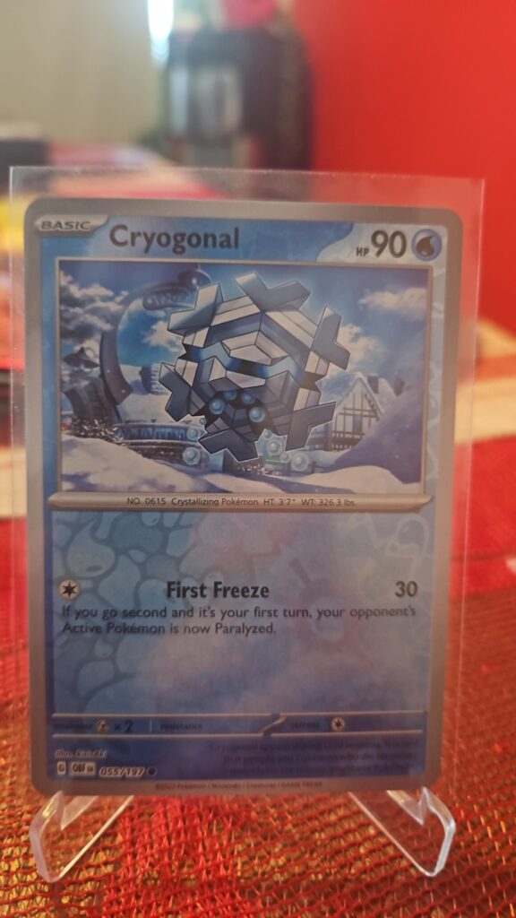 Cryogonal Reverse Holo Pokémon card from Pokémon TCG Obsidian Flames, illustrated by Shibuzoh., shown in Near Mint condition with reflective parallel‑foil background.