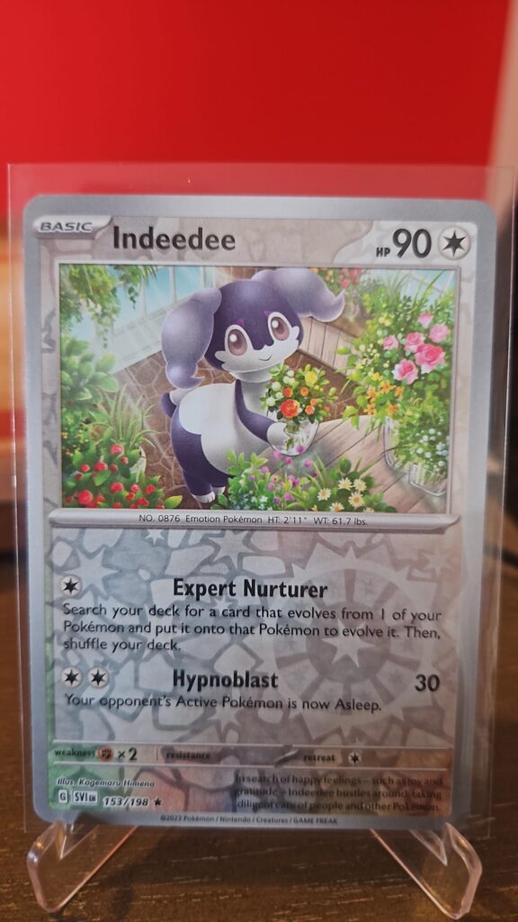 Indeedee 153/198 Reverse Holo Pokémon card from Scarlet and Violet Base Set