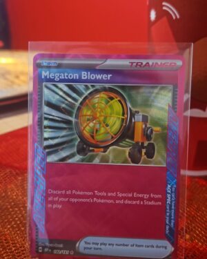 Pokémon TCG Megaton Blower 182/191 SV Surging Sparks ACE Spec card displayed in near mint condition, showcasing exclusive ACE Spec design, detailed illustration, and collectible finish for fans.