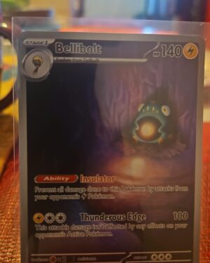 Pokémon TCG Bellibolt 201/197 Obsidian Flames Illustration Rare Full Art Holo card displayed in near mint condition, showcasing detailed full-art illustration and holographic finish for collectors.