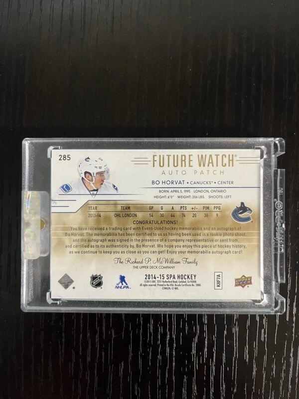 2014-15 SP Authentic Future Watch Auto Patch BO HORVAT /100 RC RPA - Image 2