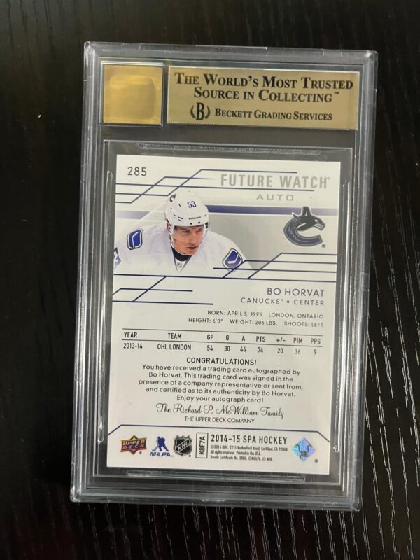 2014-15 SP Authentic Bo Horvat Future Watch Auto #285 BGS 9.5 / 10 - Image 2