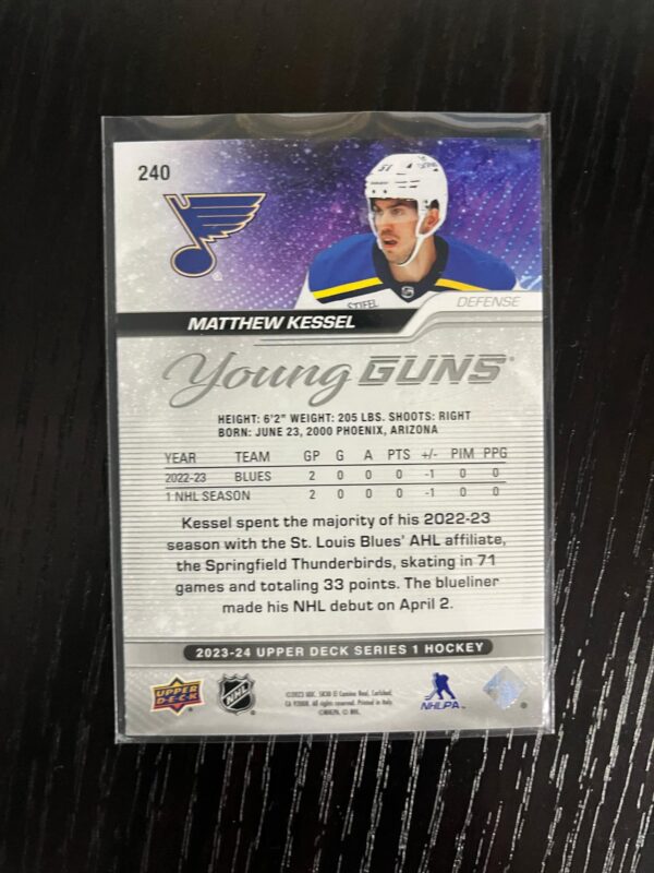 2023-24 Upper Deck Series 1 YOUNG GUNS #240 Matthew Kessel - Image 2