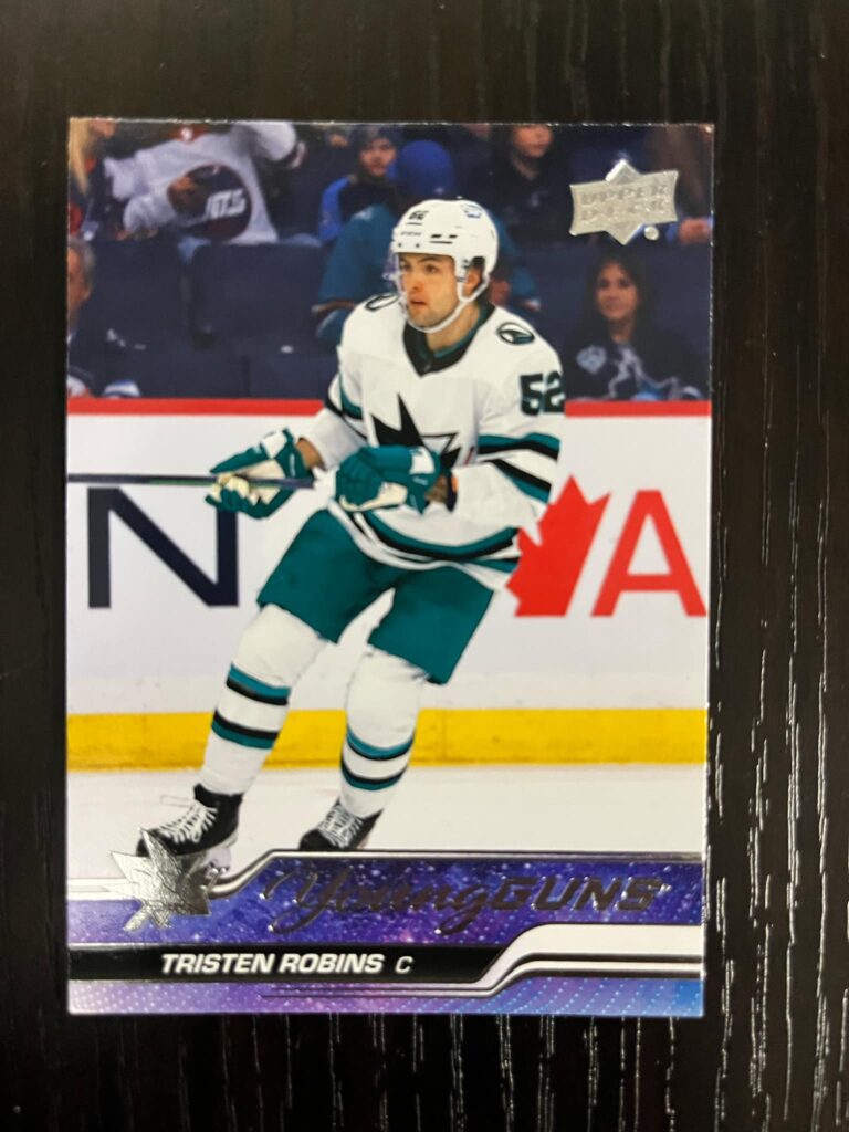 2023-24 Upper Deck Series 1 Young Guns Rookie Tristen Robins #223, NHL rookie card, Young Guns rookie, Upper Deck hockey card