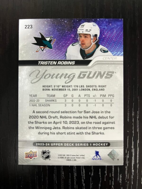 2023-24 Upper Deck Series 1 Young Guns Rookie #223 - TRISTEN ROBINS - Image 2