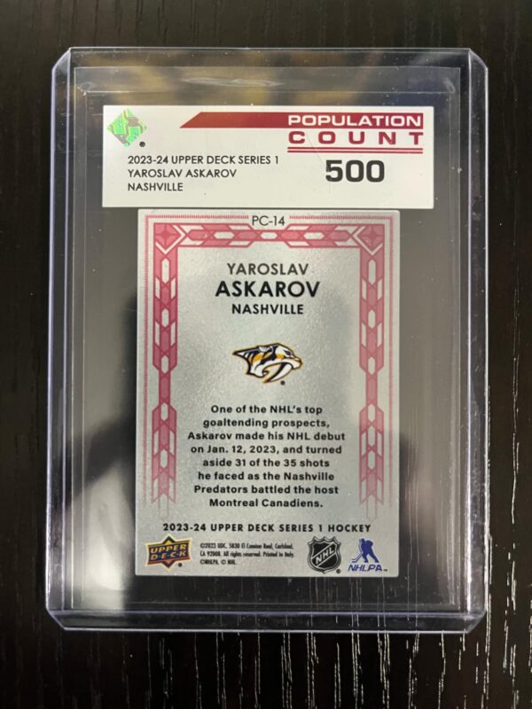 Yaroslav Askarov 2023/24 Upper Deck Series Population Count 500 Acetate Clear Cut - Image 2