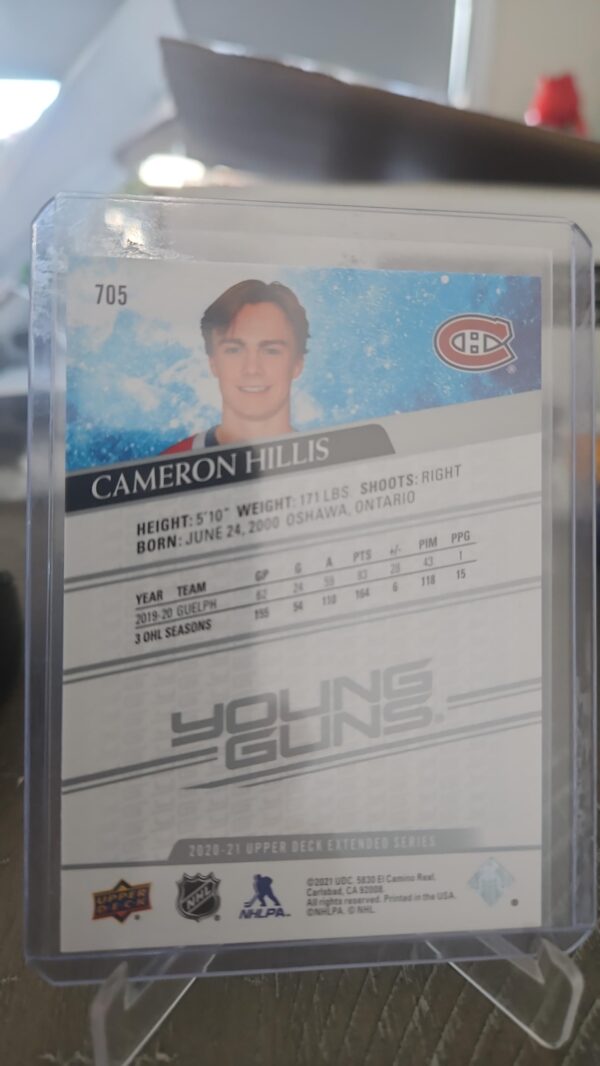 2020-21 Upper Deck Extended Series Young Guns Cameron Hillis YG RC Card# 705 - Image 2
