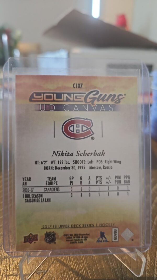 Nikita Scherbak 2017-18 Upper Deck UD Canvas Young Guns #C107 Canadiens RC - Image 2