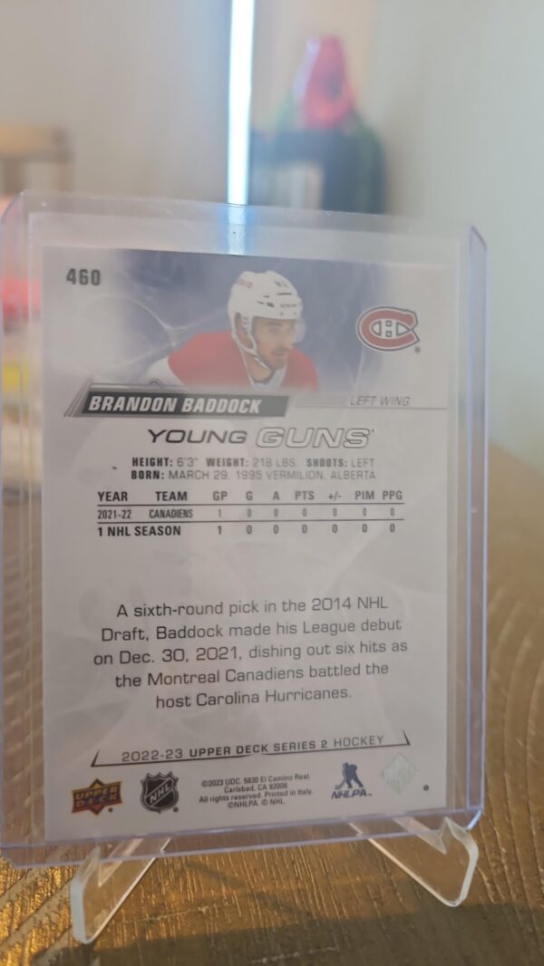 Brandon Baddock 2022-23 Upper Deck Series 2 Young Guns #460 Montreal Canadiens - Image 2